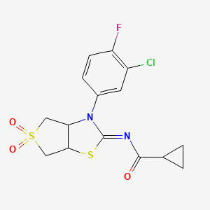 molecular formula C15H14ClFN2O3S2 B12195203 N-[(2Z)-3-(3-chloro-4-fluorophenyl)-5,5-dioxidotetrahydrothieno[3,4-d][1,3]thiazol-2(3H)-ylidene]cyclopropanecarboxamide 
