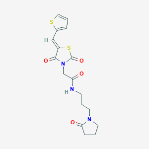 molecular formula C17H19N3O4S2 B12195294 2-[(5Z)-2,4-dioxo-5-(thiophen-2-ylmethylidene)-1,3-thiazolidin-3-yl]-N-[3-(2-oxopyrrolidin-1-yl)propyl]acetamide 