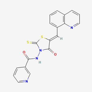 molecular formula C19H12N4O2S2 B12195362 N-[(5Z)-4-oxo-5-(quinolin-8-ylmethylidene)-2-thioxo-1,3-thiazolidin-3-yl]pyridine-3-carboxamide 