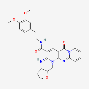 molecular formula C27H29N5O5 B12195442 N-[2-(3,4-dimethoxyphenyl)ethyl]-6-imino-2-oxo-7-(oxolan-2-ylmethyl)-1,7,9-triazatricyclo[8.4.0.03,8]tetradeca-3(8),4,9,11,13-pentaene-5-carboxamide 