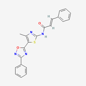 molecular formula C21H16N4O2S B12195504 (2E)-N-[(2E)-4-methyl-5-(3-phenyl-1,2,4-oxadiazol-5-yl)-1,3-thiazol-2(3H)-ylidene]-3-phenylprop-2-enamide 