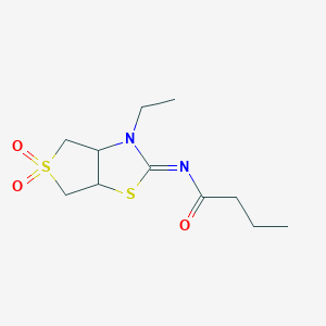 molecular formula C11H18N2O3S2 B12195512 N-[(2Z)-3-ethyl-5,5-dioxidotetrahydrothieno[3,4-d][1,3]thiazol-2(3H)-ylidene]butanamide 