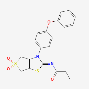 molecular formula C20H20N2O4S2 B12195551 N-[(2Z)-5,5-dioxido-3-(4-phenoxyphenyl)tetrahydrothieno[3,4-d][1,3]thiazol-2(3H)-ylidene]propanamide 