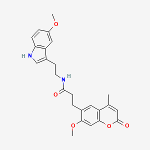 molecular formula C25H26N2O5 B12195635 N-(2-(5-methoxy-1H-indol-3-yl)ethyl)-3-(7-methoxy-4-methyl-2-oxo-2H-chromen-6-yl)propanamide 