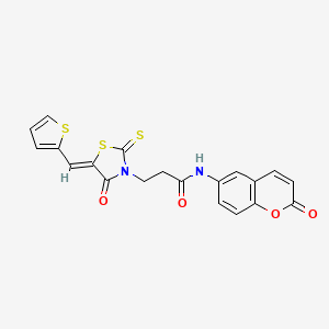 molecular formula C20H14N2O4S3 B12195642 N-(2-oxo-2H-chromen-6-yl)-3-[(5Z)-4-oxo-5-(thiophen-2-ylmethylidene)-2-thioxo-1,3-thiazolidin-3-yl]propanamide 