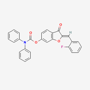 molecular formula C28H18FNO4 B12195654 (2Z)-2-(2-fluorobenzylidene)-3-oxo-2,3-dihydro-1-benzofuran-6-yl diphenylcarbamate 