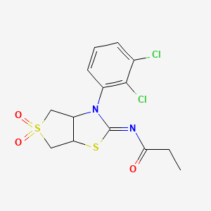 molecular formula C14H14Cl2N2O3S2 B12195658 (Z)-N-(3-(2,3-dichlorophenyl)-5,5-dioxidotetrahydrothieno[3,4-d]thiazol-2(3H)-ylidene)propionamide 