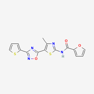 molecular formula C15H10N4O3S2 B12195680 N-[(2E)-4-methyl-5-[3-(thiophen-2-yl)-1,2,4-oxadiazol-5-yl]-1,3-thiazol-2(3H)-ylidene]furan-2-carboxamide 