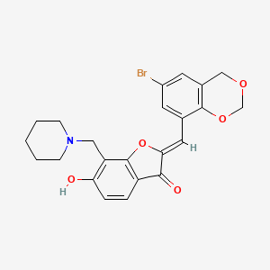 molecular formula C23H22BrNO5 B12195688 (2Z)-2-[(6-bromo-4H-1,3-benzodioxin-8-yl)methylidene]-6-hydroxy-7-(piperidin-1-ylmethyl)-1-benzofuran-3(2H)-one 