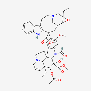 molecular formula C46H54N4O10 B1219569 Methyl 13-(11-acetyloxy-12-ethyl-8-formyl-10-hydroxy-5-methoxy-10-methoxycarbonyl-8,16-diazapentacyclo[10.6.1.01,9.02,7.016,19]nonadeca-2,4,6,13-tetraen-4-yl)-18-ethyl-17-oxa-1,11-diazapentacyclo[13.4.1.04,12.05,10.016,18]icosa-4(12),5,7,9-tetraene-13-carboxylate 