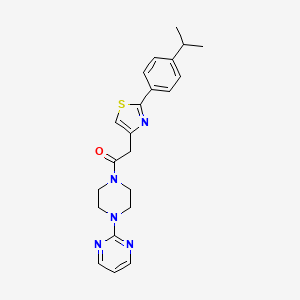 molecular formula C22H25N5OS B12195710 2-[2-(4-Isopropylphenyl)-1,3-thiazol-4-yl]-1-[4-(2-pyrimidinyl)piperazino]-1-ethanone 