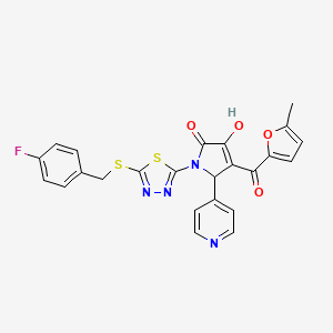 molecular formula C24H17FN4O4S2 B12195743 (4E)-1-{5-[(4-fluorobenzyl)sulfanyl]-1,3,4-thiadiazol-2-yl}-4-[hydroxy(5-methylfuran-2-yl)methylidene]-5-(pyridin-4-yl)pyrrolidine-2,3-dione 