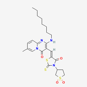 molecular formula C25H32N4O4S3 B12195755 3-{(Z)-[3-(1,1-dioxidotetrahydrothiophen-3-yl)-4-oxo-2-thioxo-1,3-thiazolidin-5-ylidene]methyl}-7-methyl-2-(octylamino)-4H-pyrido[1,2-a]pyrimidin-4-one 