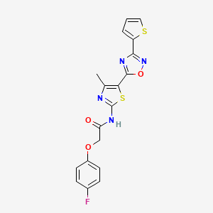 molecular formula C18H13FN4O3S2 B12195843 2-(4-fluorophenoxy)-N-[(2Z)-4-methyl-5-[3-(thiophen-2-yl)-1,2,4-oxadiazol-5-yl]-1,3-thiazol-2(3H)-ylidene]acetamide 