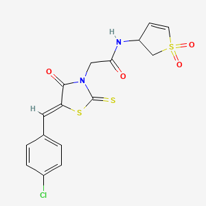 molecular formula C16H13ClN2O4S3 B12195849 2-[(5Z)-5-(4-chlorobenzylidene)-4-oxo-2-thioxo-1,3-thiazolidin-3-yl]-N-(1,1-dioxido-2,3-dihydrothiophen-3-yl)acetamide 