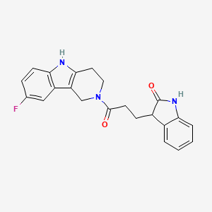 molecular formula C22H20FN3O2 B12195934 3-[3-(8-fluoro-1,3,4,5-tetrahydro-2H-pyrido[4,3-b]indol-2-yl)-3-oxopropyl]-1,3-dihydro-2H-indol-2-one 