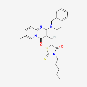 molecular formula C27H28N4O2S2 B12195950 2-(3,4-dihydroisoquinolin-2(1H)-yl)-7-methyl-3-[(Z)-(4-oxo-3-pentyl-2-thioxo-1,3-thiazolidin-5-ylidene)methyl]-4H-pyrido[1,2-a]pyrimidin-4-one 
