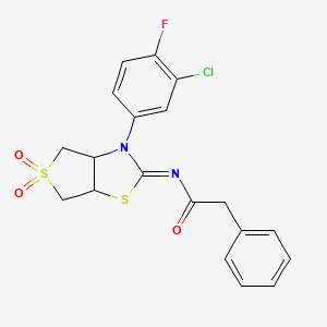 molecular formula C19H16ClFN2O3S2 B12196047 N-[(2Z)-3-(3-chloro-4-fluorophenyl)-5,5-dioxidotetrahydrothieno[3,4-d][1,3]thiazol-2(3H)-ylidene]-2-phenylacetamide 