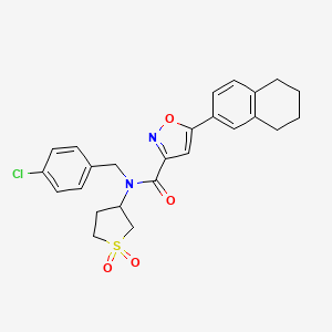 molecular formula C25H25ClN2O4S B12196063 N-(4-chlorobenzyl)-N-(1,1-dioxidotetrahydrothiophen-3-yl)-5-(5,6,7,8-tetrahydronaphthalen-2-yl)-1,2-oxazole-3-carboxamide 