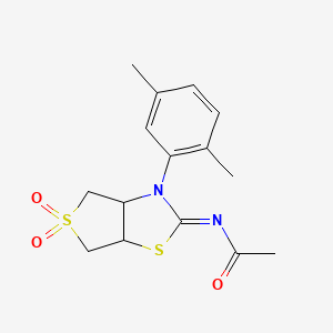 molecular formula C15H18N2O3S2 B12196109 N-[(2Z)-3-(2,5-dimethylphenyl)-5,5-dioxidotetrahydrothieno[3,4-d][1,3]thiazol-2(3H)-ylidene]acetamide 