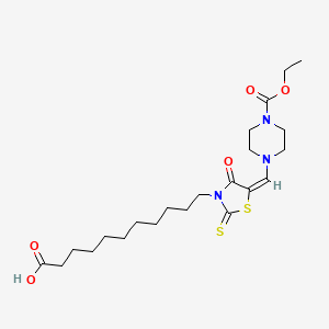 molecular formula C22H35N3O5S2 B12196132 11-[(5E)-5-{[4-(ethoxycarbonyl)piperazin-1-yl]methylidene}-4-oxo-2-thioxo-1,3-thiazolidin-3-yl]undecanoic acid 