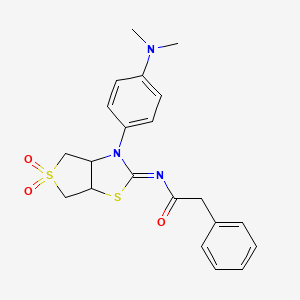 molecular formula C21H23N3O3S2 B12196189 N-[(2E)-3-[4-(dimethylamino)phenyl]-5,5-dioxidotetrahydrothieno[3,4-d][1,3]thiazol-2(3H)-ylidene]-2-phenylacetamide 