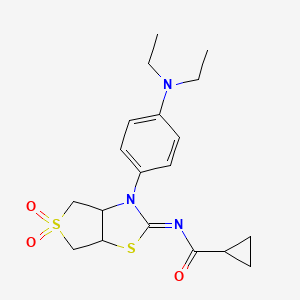 molecular formula C19H25N3O3S2 B12196218 N-[(2Z)-3-[4-(diethylamino)phenyl]-5,5-dioxidotetrahydrothieno[3,4-d][1,3]thiazol-2(3H)-ylidene]cyclopropanecarboxamide 