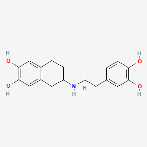 molecular formula C19H23NO4 B1219624 2-(2-(3,4-Dihydroxyphenyl)-1-methylethyl)amino-6,7-dihydroxy-1,2,3,4-tetrahydronaphthalene CAS No. 75305-17-8