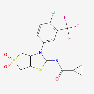 molecular formula C16H14ClF3N2O3S2 B12196258 N-[(2Z)-3-[4-chloro-3-(trifluoromethyl)phenyl]-5,5-dioxidotetrahydrothieno[3,4-d][1,3]thiazol-2(3H)-ylidene]cyclopropanecarboxamide 