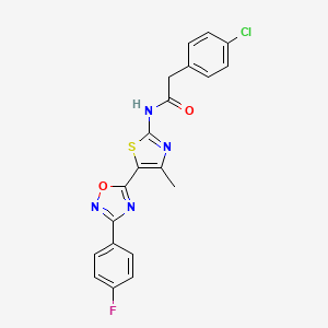 molecular formula C20H14ClFN4O2S B12196282 2-(4-chlorophenyl)-N-[(2Z)-5-[3-(4-fluorophenyl)-1,2,4-oxadiazol-5-yl]-4-methyl-1,3-thiazol-2(3H)-ylidene]acetamide 