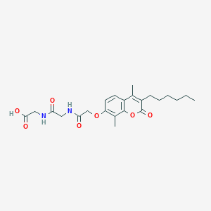 molecular formula C23H30N2O7 B12196336 N-{[(3-hexyl-4,8-dimethyl-2-oxo-2H-chromen-7-yl)oxy]acetyl}glycylglycine 