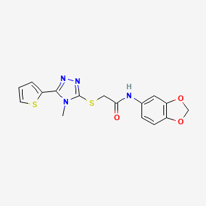 molecular formula C16H14N4O3S2 B12196342 N-(1,3-benzodioxol-5-yl)-2-{[4-methyl-5-(thiophen-2-yl)-4H-1,2,4-triazol-3-yl]sulfanyl}acetamide 