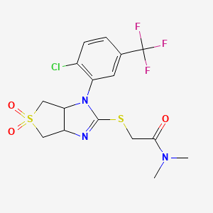 molecular formula C16H17ClF3N3O3S2 B12196359 2-({1-[2-chloro-5-(trifluoromethyl)phenyl]-5,5-dioxido-3a,4,6,6a-tetrahydro-1H-thieno[3,4-d]imidazol-2-yl}sulfanyl)-N,N-dimethylacetamide 