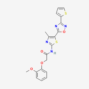 molecular formula C19H16N4O4S2 B12196367 2-(2-methoxyphenoxy)-N-[(2Z)-4-methyl-5-[3-(thiophen-2-yl)-1,2,4-oxadiazol-5-yl]-1,3-thiazol-2(3H)-ylidene]acetamide 