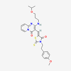 molecular formula C27H30N4O4S2 B12196374 3-[(Z)-{3-[2-(4-methoxyphenyl)ethyl]-4-oxo-2-thioxo-1,3-thiazolidin-5-ylidene}methyl]-2-{[3-(propan-2-yloxy)propyl]amino}-4H-pyrido[1,2-a]pyrimidin-4-one 