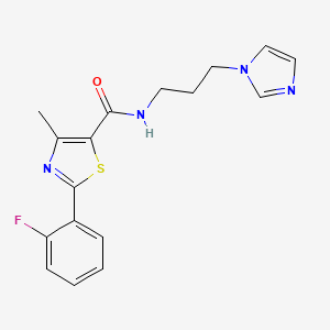 molecular formula C17H17FN4OS B12196405 2-(2-fluorophenyl)-N-[3-(1H-imidazol-1-yl)propyl]-4-methyl-1,3-thiazole-5-carboxamide 