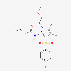 molecular formula C19H25FN2O4S B12196428 N-{3-[(4-fluorophenyl)sulfonyl]-1-(2-methoxyethyl)-4,5-dimethyl-1H-pyrrol-2-yl}butanamide 
