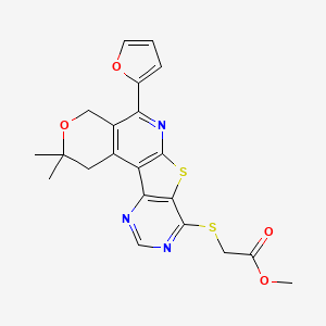 Methyl 2-[[8-(furan-2-yl)-4,4-dimethyl-5-oxa-11-thia-9,14,16-triazatetracyclo[8.7.0.02,7.012,17]heptadeca-1(10),2(7),8,12(17),13,15-hexaen-13-yl]sulfanyl]acetate