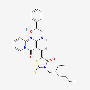 molecular formula C28H32N4O3S2 B12196552 3-{(Z)-[3-(2-ethylhexyl)-4-oxo-2-thioxo-1,3-thiazolidin-5-ylidene]methyl}-2-[(2-hydroxy-2-phenylethyl)amino]-4H-pyrido[1,2-a]pyrimidin-4-one 