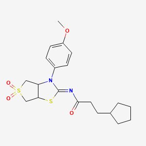 molecular formula C20H26N2O4S2 B12196565 3-cyclopentyl-N-[(2Z)-3-(4-methoxyphenyl)-5,5-dioxidotetrahydrothieno[3,4-d][1,3]thiazol-2(3H)-ylidene]propanamide 