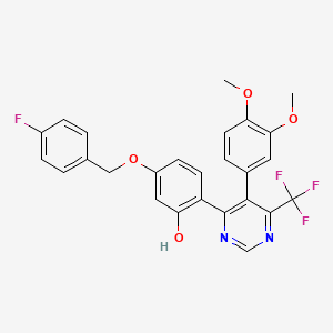 molecular formula C26H20F4N2O4 B12196576 2-[5-(3,4-Dimethoxyphenyl)-6-(trifluoromethyl)pyrimidin-4-yl]-5-[(4-fluorobenzyl)oxy]phenol 