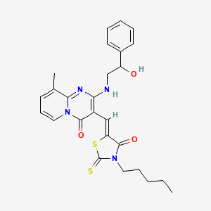 molecular formula C26H28N4O3S2 B12196632 2-[(2-hydroxy-2-phenylethyl)amino]-9-methyl-3-[(Z)-(4-oxo-3-pentyl-2-thioxo-1,3-thiazolidin-5-ylidene)methyl]-4H-pyrido[1,2-a]pyrimidin-4-one 