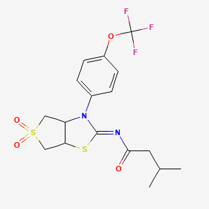 molecular formula C17H19F3N2O4S2 B12196652 N-[(2Z)-5,5-dioxido-3-[4-(trifluoromethoxy)phenyl]tetrahydrothieno[3,4-d][1,3]thiazol-2(3H)-ylidene]-3-methylbutanamide 