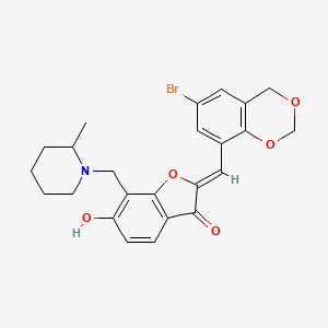 molecular formula C24H24BrNO5 B12196658 (2Z)-2-[(6-bromo-4H-1,3-benzodioxin-8-yl)methylidene]-6-hydroxy-7-[(2-methylpiperidin-1-yl)methyl]-1-benzofuran-3(2H)-one 