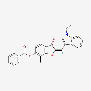 molecular formula C28H23NO4 B12196686 (2E)-2-[(1-ethyl-1H-indol-3-yl)methylidene]-7-methyl-3-oxo-2,3-dihydro-1-benzofuran-6-yl 2-methylbenzoate 