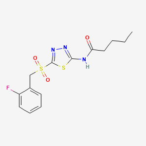 molecular formula C14H16FN3O3S2 B12196735 N-(5-((2-fluorobenzyl)sulfonyl)-1,3,4-thiadiazol-2-yl)pentanamide 