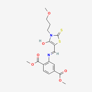 molecular formula C18H20N2O6S2 B12196782 dimethyl 2-({(E)-[3-(3-methoxypropyl)-4-oxo-2-thioxo-1,3-thiazolidin-5-ylidene]methyl}amino)benzene-1,4-dicarboxylate 