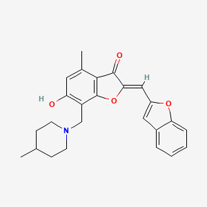 molecular formula C25H25NO4 B12196821 (2Z)-2-(1-benzofuran-2-ylmethylidene)-6-hydroxy-4-methyl-7-[(4-methylpiperidin-1-yl)methyl]-1-benzofuran-3(2H)-one 
