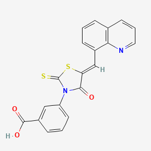 molecular formula C20H12N2O3S2 B12196837 3-[(5Z)-4-oxo-5-(quinolin-8-ylmethylidene)-2-thioxo-1,3-thiazolidin-3-yl]benzoic acid 