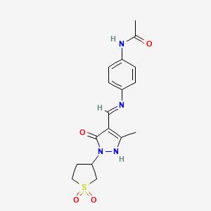 molecular formula C17H20N4O4S B12196853 N-[4-({(E)-[1-(1,1-dioxidotetrahydrothiophen-3-yl)-3-methyl-5-oxo-1,5-dihydro-4H-pyrazol-4-ylidene]methyl}amino)phenyl]acetamide 